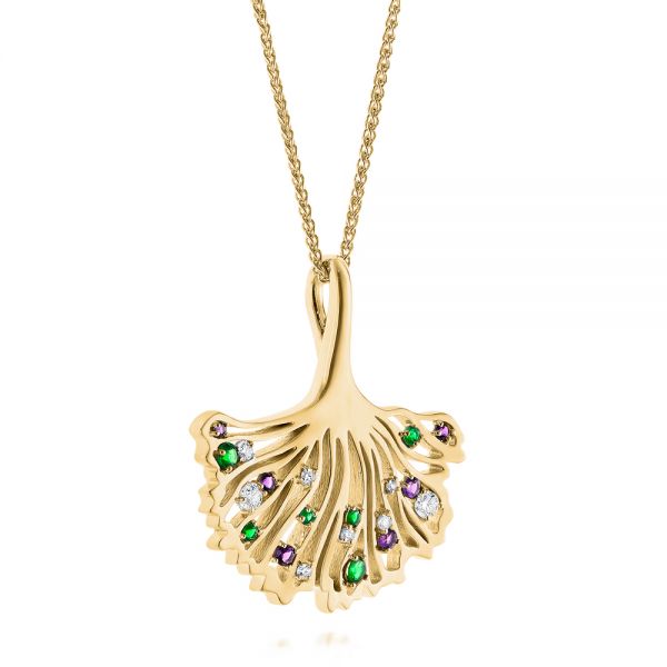 18k Yellow Gold 18k Yellow Gold Custom Emerald Amethyst And Diamond Pendant - Flat View -  104076