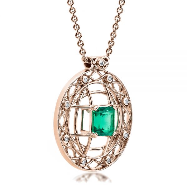 18k Rose Gold 18k Rose Gold Custom Emerald Pendant - Flat View -  1447