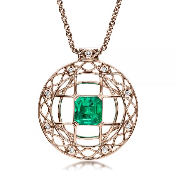 14k Rose Gold 14k Rose Gold Custom Emerald Pendant - Front View - 1447