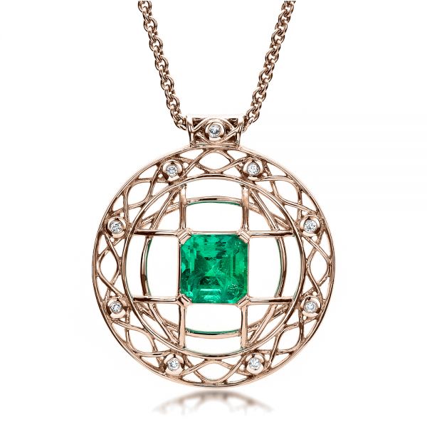 18k Rose Gold 18k Rose Gold Custom Emerald Pendant - Front View -  1447