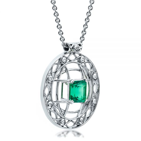  Platinum Custom Emerald Pendant - Flat View -  1447