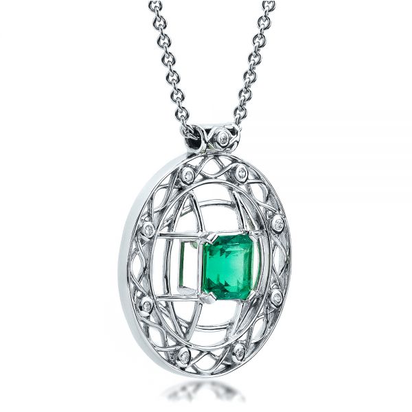 18k White Gold 18k White Gold Custom Emerald Pendant - Flat View -  1447