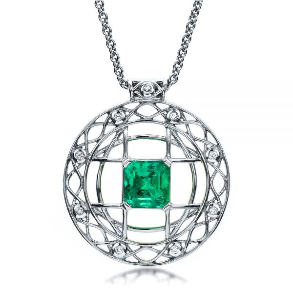  Platinum Custom Emerald Pendant - Front View -  1447