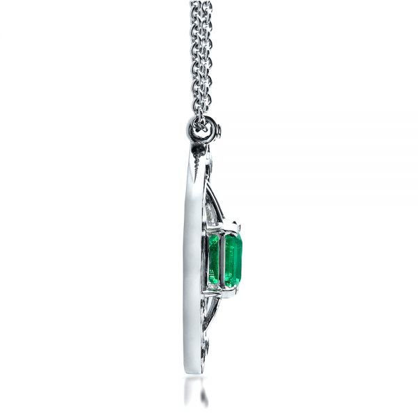 14k White Gold 14k White Gold Custom Emerald Pendant - Side View -  1447