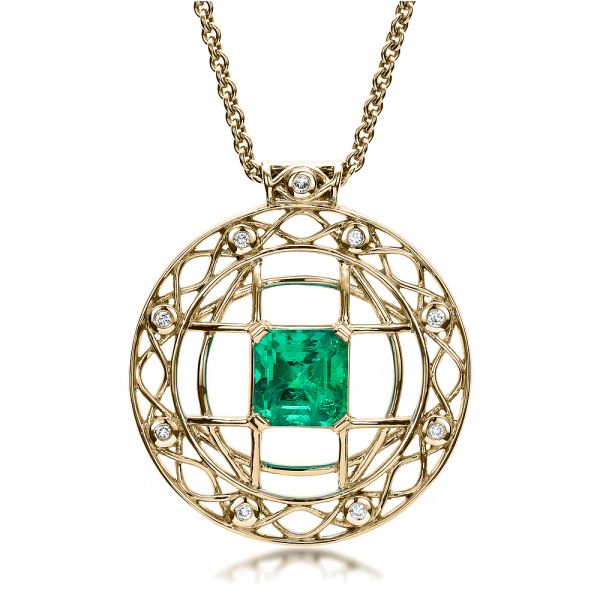 18k Yellow Gold 18k Yellow Gold Custom Emerald Pendant - Front View -  1447