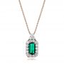18k Rose Gold 18k Rose Gold Custom Emerald And Diamond Halo Pendant - Three-Quarter View -  101244 - Thumbnail