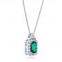 14k White Gold Custom Emerald And Diamond Halo Pendant - Flat View -  101244 - Thumbnail
