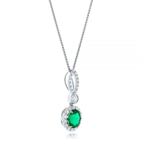 Platinum And 18K Gold Custom Emerald And Diamond Halo Pendant - Flat View - 102836