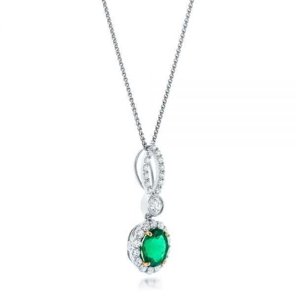  Platinum And 18K Gold Custom Emerald And Diamond Halo Pendant - Flat View -  102836