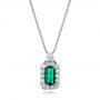 14k White Gold Custom Emerald And Diamond Halo Pendant - Three-Quarter View -  101244 - Thumbnail