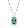  Platinum Platinum Custom Emerald And Diamond Halo Pendant - Three-Quarter View -  101244 - Thumbnail