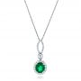  Platinum And 14K Gold Platinum And 14K Gold Custom Emerald And Diamond Halo Pendant - Three-Quarter View -  102836 - Thumbnail