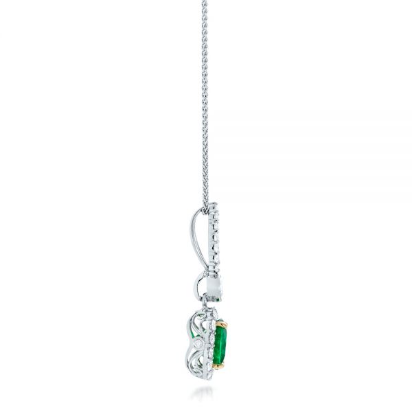 Platinum And 18K Gold Custom Emerald And Diamond Halo Pendant - Side View - 102836