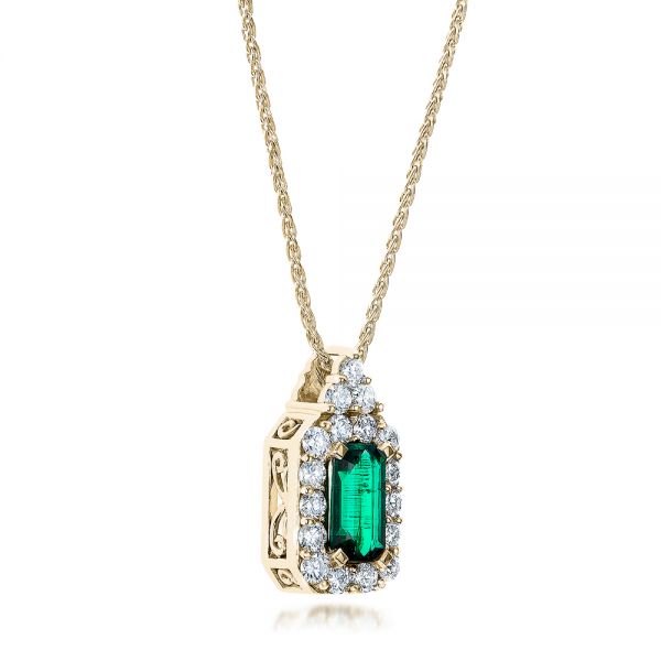 18k Yellow Gold 18k Yellow Gold Custom Emerald And Diamond Halo Pendant - Flat View - 101244