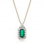 18k Yellow Gold 18k Yellow Gold Custom Emerald And Diamond Halo Pendant - Three-Quarter View -  101244 - Thumbnail