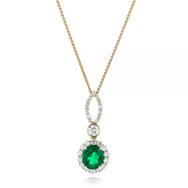 18k Yellow Gold And 18K Gold 18k Yellow Gold And 18K Gold Custom Emerald And Diamond Halo Pendant - Three-Quarter View -  102836