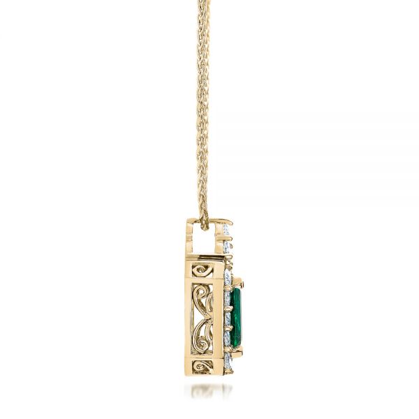 18k Yellow Gold 18k Yellow Gold Custom Emerald And Diamond Halo Pendant - Side View - 101244