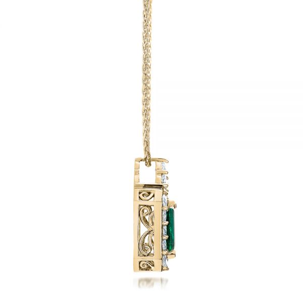 18k Yellow Gold 18k Yellow Gold Custom Emerald And Diamond Halo Pendant - Side View -  101244