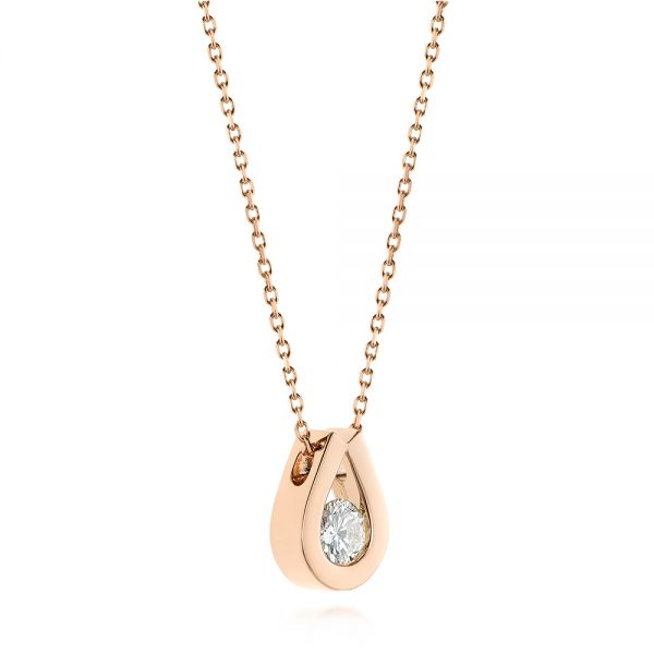 14k Rose Gold Custom Floating Diamond Pendant - Flat View -  103981 - Thumbnail