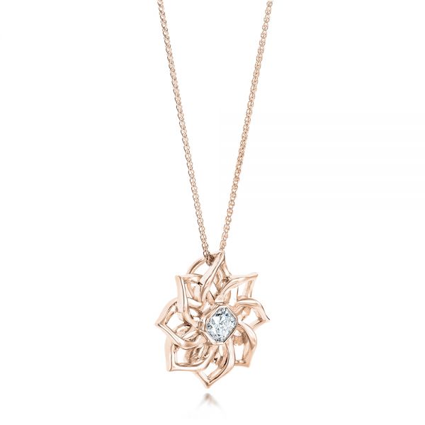 18k Rose Gold 18k Rose Gold Custom Floral Diamond Pendant - Flat View -  102915 - Thumbnail