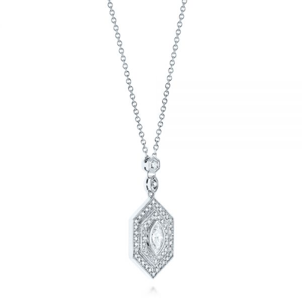 14k White Gold Custom Geometric Diamond Pendant - Flat View -  103983 - Thumbnail