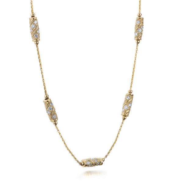 14k Yellow Gold Custom Diamond Necklace - Flat View -  101865