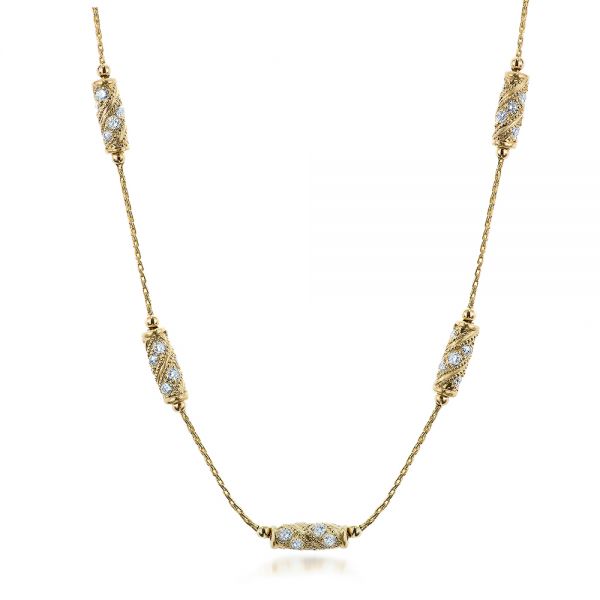 14k Yellow Gold Custom Diamond Necklace - Three-Quarter View -  101865