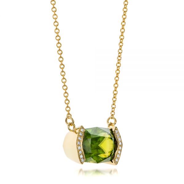 18k Yellow Gold Custom Green Sphene And Diamond Pendant - Flat View - 102026