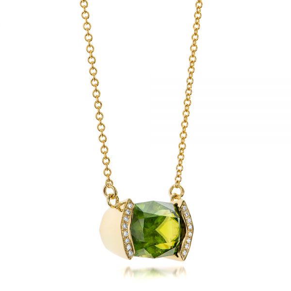 18k Yellow Gold Custom Green Sphene And Diamond Pendant - Flat View -  102026