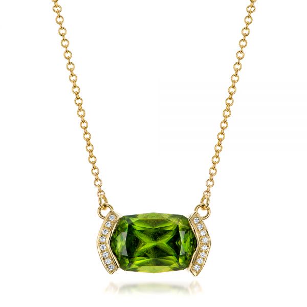 Custom Green Sphene and Diamond Pendant - Image