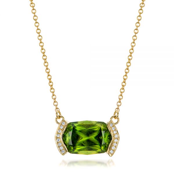 18k Yellow Gold Custom Green Sphene And Diamond Pendant - Three-Quarter View - 102026