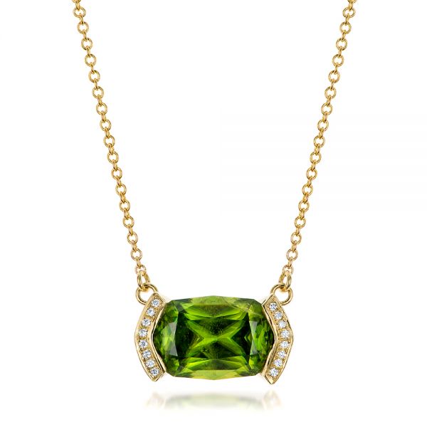 18k Yellow Gold Custom Green Sphene And Diamond Pendant - Three-Quarter View -  102026