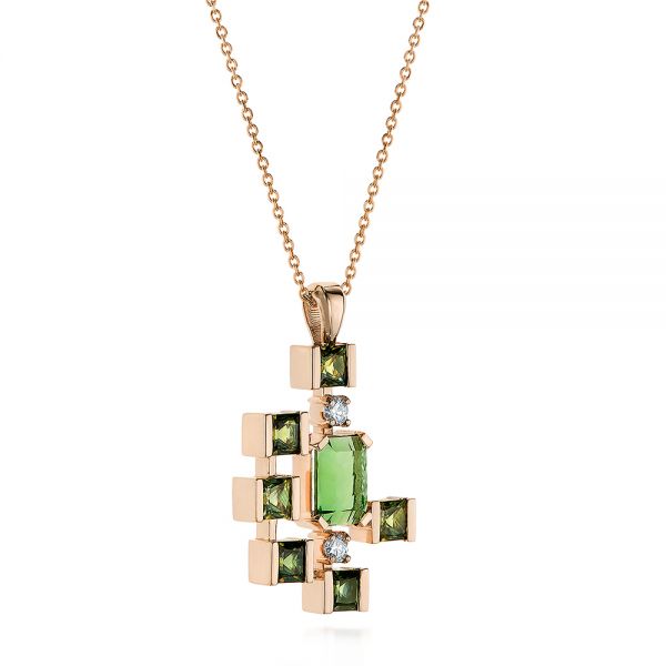 14k Rose Gold 14k Rose Gold Custom Green Tourmaline And Sapphire Pendant - Flat View -  105198