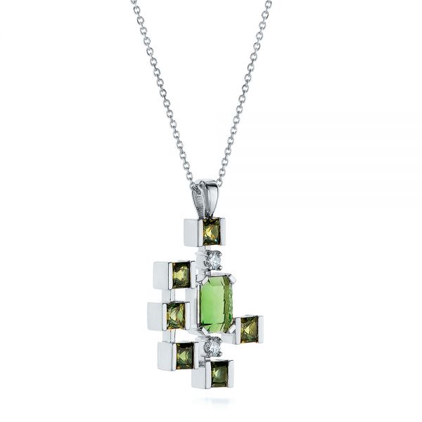  Platinum Platinum Custom Green Tourmaline And Sapphire Pendant - Flat View -  105198