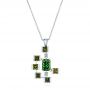 18k White Gold 18k White Gold Custom Green Tourmaline And Sapphire Pendant - Three-Quarter View -  105198 - Thumbnail