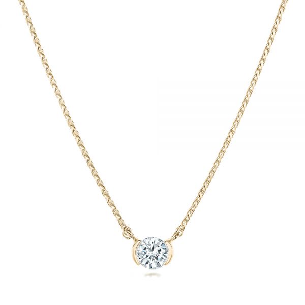 18k Yellow Gold 18k Yellow Gold Custom Half Bezel Diamond Pendant - Three-Quarter View -  102763 - Thumbnail