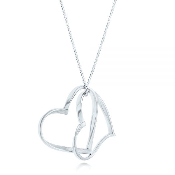 18k White Gold Custom Hearts Pendant - Flat View - 102923