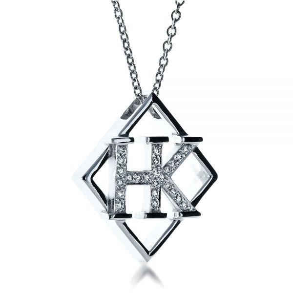14K Gold Custom Initials Diamond Pendant - Flat View - 1235