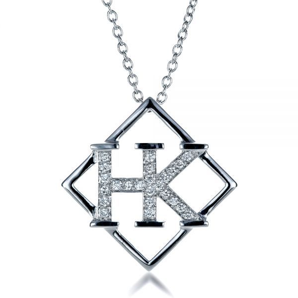 14K Gold Custom Initials Diamond Pendant - Front View - 1235