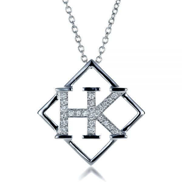  Platinum Platinum Custom Initials Diamond Pendant - Front View -  1235