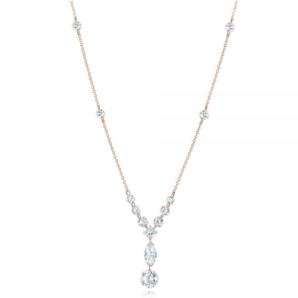 14k Rose Gold 14k Rose Gold Custom Laser Linked Diamond Necklace - Three-Quarter View -  102063