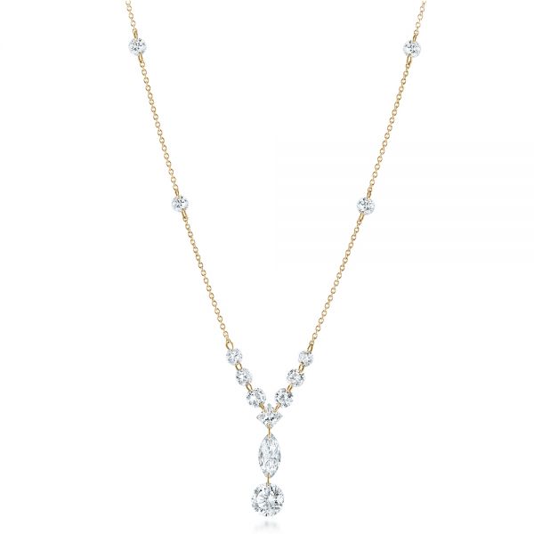 14k Yellow Gold 14k Yellow Gold Custom Laser Linked Diamond Necklace - Three-Quarter View -  102063