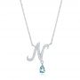18k White Gold 18k White Gold Custom Letter N Diamond And Aquamarine Pendant - Three-Quarter View -  102742 - Thumbnail