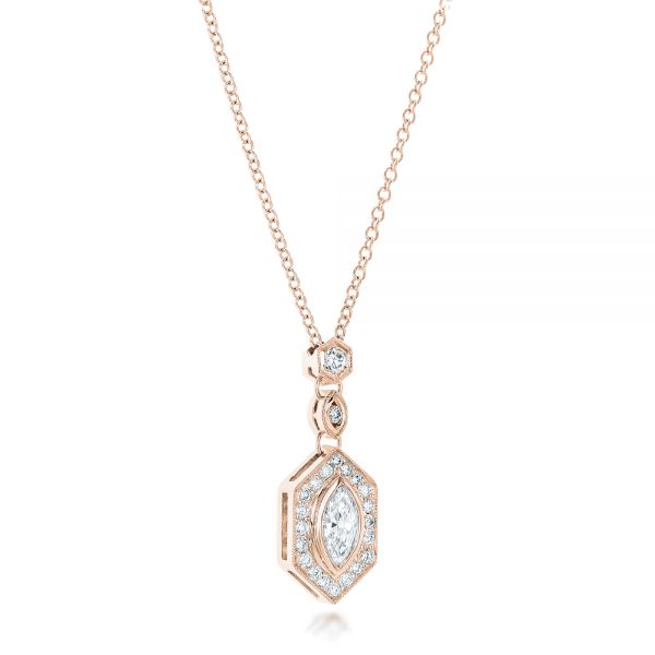 18k Rose Gold 18k Rose Gold Custom Marquise Diamond Pendant - Flat View -  102429