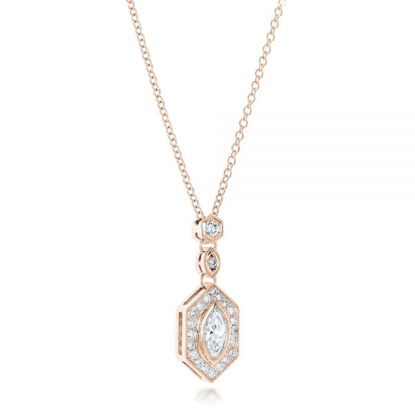 18k Rose Gold 18k Rose Gold Custom Marquise Diamond Pendant - Flat View - 102429