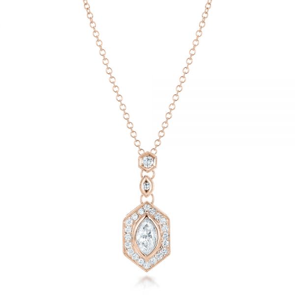 14k Rose Gold 14k Rose Gold Custom Marquise Diamond Pendant - Three-Quarter View -  102429