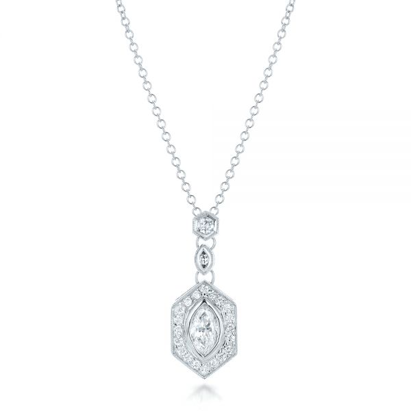 14k White Gold Custom Marquise Diamond Pendant - Three-Quarter View -  102429