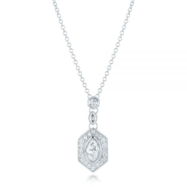 18k White Gold 18k White Gold Custom Marquise Diamond Pendant - Three-Quarter View -  102429