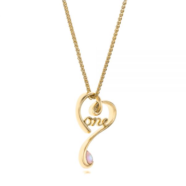 14k Yellow Gold 14k Yellow Gold Custom Moonstone Heart Pendant - Flat View -  102450 - Thumbnail