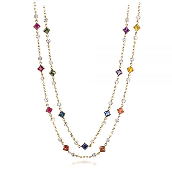 Custom Multi-Color Sapphire and Diamond Necklace - Image